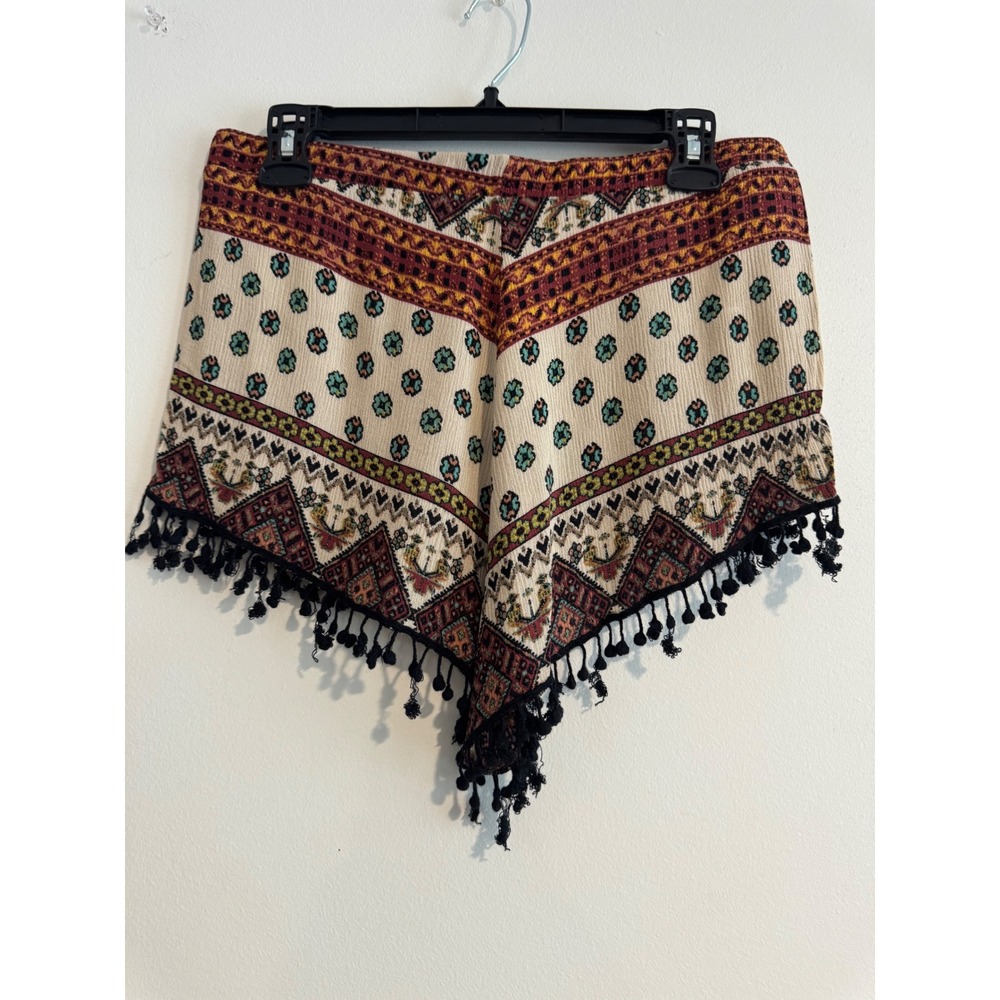 Love Culture Printed Pom Pom Shorts Womens XL Multicolor Geometric Fringe